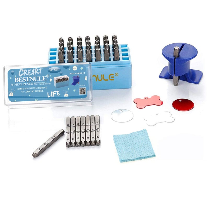 BESTNULE Metal Stamping Kit, Number and Letter Stamp Set (A-Z, 0-9 and &, Love Symbol), Industrial Grade Hardened Carbon Steel, Perfect for Imprinting Metal, Wood, Plastic, Leather (1/8", 3MM) - Image 1